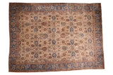 Vintage hand-knotted Tabriz carpet, beige field with blue and brown Veramin floral design.