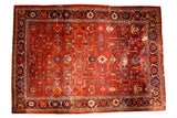 Vintage Persian Mahal carpet, allover vinery, lotus, palmettes in rust red, blue, green.