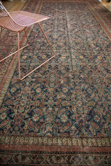 Intricate Herati motif of the antique Mahal rug, featuring navy, madder red, and camel.
