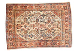 Vintage Persian Mahal hand-knotted carpet with an ivory field, primitive Herati motif, 6'2