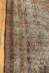Antique Northwest rug runner's tattered side, worn Herati design, exposed foundation, navy, blush.