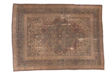 Distressed vintage hand-knotted Persian Meshed rug, trefoil medallion, floral design, patina wine red, navy, ivory, 8' x 11'1