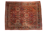 Vintage Mahalati carpet, all-over Herati, lotus palmettes, vinery in cherry red and navy.