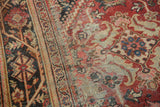 Vintage Persian Mahalati carpet, intricate vinery, lotus palmettes, patterned border of red, navy, beige.