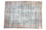 Vintage Distressed Mahal carpet with unusual faded aqua blue and red Herati design, 8'4