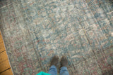 Distressed Persian Mahal carpet with faded aqua blue and cinnamon red Herati pattern.