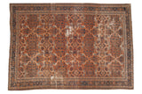 Vintage Mahal carpet, allover scrolling vinery, terra cotta, ivory, navy blue, 8'3
