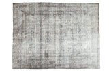 Distressed Meshed Persian carpet with patina denim blue and pale apricot floral design.