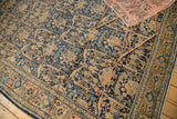 Vintage Persian Fine Meshed carpet featuring a navy and golden-beige golfarang pattern and intricate border.