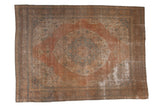 Antique Persian Jalili Tabriz carpet, apricot field, sky blue medallion, fine patina, 9x12.