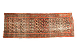Vintage Malayer runner, distressed paisley boteh in faded navy, madder red, and ivory, 3'4
