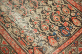 Distressed vintage hand-knotted Malayer runner, with paisley boteh design in red, navy, and ivory.