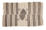 Vintage hand-knotted Kurdish throw rug, ivory and charcoal striped pattern, offset geometric medallion.