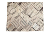Vintage Kurdish patchwork rug with blanket-stitched diamond panels, ivory, brown, charcoal, 4'10