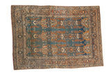Antique hand knotted Jalili Tabriz rug, allover sky blue and faded tangerine leaves. 4'3
