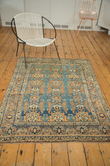 Antique Jalili Tabriz rug corner detail: expressive serrated leaves in sky blue, faded tangerine.
