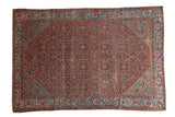 Vintage Mission Malayer carpet with red field, blue and aqua repeating shadow samovar design, 7'2