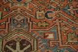 Karaja rug pile detail, showing visible knot heads, mostly even wear, and rectilinear tendrils.