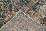 Vintage hand-knotted Lavar Kerman corner, Shah Abbas floral palmettes, sky blue, blush, ivory.