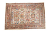 Vintage Sultanabad Mahal carpet with allover lattice in rust, ivory, saffron yellow, blue.