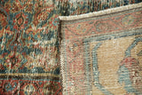 Distressed teal and red pile with hand-knotted foundation of a vintage Persian Mahal.