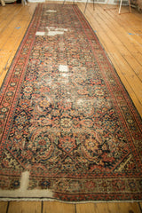 Long distressed Fereghan runner, allover Herati motif, showcasing softened vintage colors.