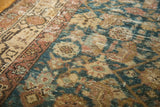 Distressed Malayer runner: Herati motif, crab border, and even wear in sky blue, blush.