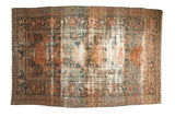 Vintage distressed Persian Hamadan carpet featuring teal, peach, and ivory medallion motifs, 5'3