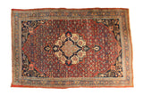 Antique Fine Halvaie Bijar carpet with roundel medallion, cherry red Herati field, samovar border.