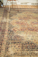 Antique Kerman's distressed mil fleur pattern with trefoil motifs, wine red, ivory.