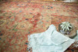 Antique Mahal carpet pile with mostly even wear, showcasing cinnabar red and green palmettes.