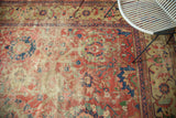 Antique Mahal carpet, cinnabar red, oversize palmettes, navy, green, with mostly even wear.