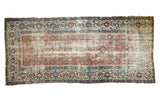 Antique Malayer rug runner, distressed terra cotta Herati field with turtle samovar borders.