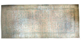 Antique hand knotted Kerman runner, circa 1920s, with allover blush, sea foam green, and ivory florals.