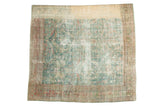 Antique Mahal square carpet displaying scrolling arabesques in faded sky blue, raspberry, and antique ivory.