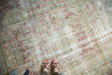 Vintage Malayer carpet, faded blush, red, sea foam green, ivory floral design with extensive, even wear.