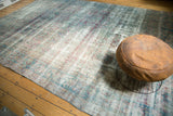 Antique Yezd carpet with faded Shah Abbas floral design, teal, aubergine, and abrashes.