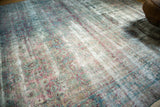 Worn pile with rich abrashes, faded teal, aubergine tones, and Shah Abbas pattern.