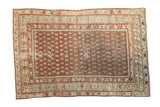 Antique Hamadan rug with allover brick red boteh design and ivory floral borders, 4'5