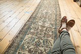 Vintage Persian Hamadan runner featuring allover Herati motif in antique ivory and sea foam green.