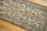 Detail of the Hamadan runner's allover Herati motif with sea foam, brown, and ivory tones.