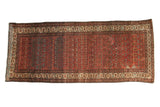 Vintage Malayer runner, allover germinating flower design in madder red, powder blue, and beige, 3'2