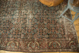 Vintage Mahal carpet section with Herati motif in wine red, plum, blues, showing foundation.