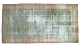 Collector antique Kerman carpet, faded seafoam green and blush allover floral design, 8'9