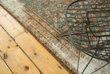 Antique Malayer runner detail: low pile aqua, ivory, plum Herati floral trellis with tendrils.