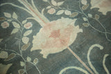 Arts and Crafts floral and vine motif in teal, pale blush, ivory, and coffee brown.