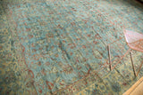 Distressed vintage Mahal carpet showing even wear, visible foundation, and delicate vinery.