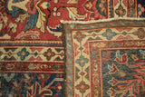 Traditional Persian Mahal carpet, intricate cherry red Islimis vinery, and hand-knotted back.