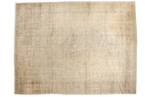Distressed vintage Turkish Kaisary carpet, subtle diamond medallion, ivory and pale gold tones, 11'4