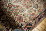 Traditional Persian Sultanabad carpet field of splayed palmettes, tendrils in ivory, blush, and navy.